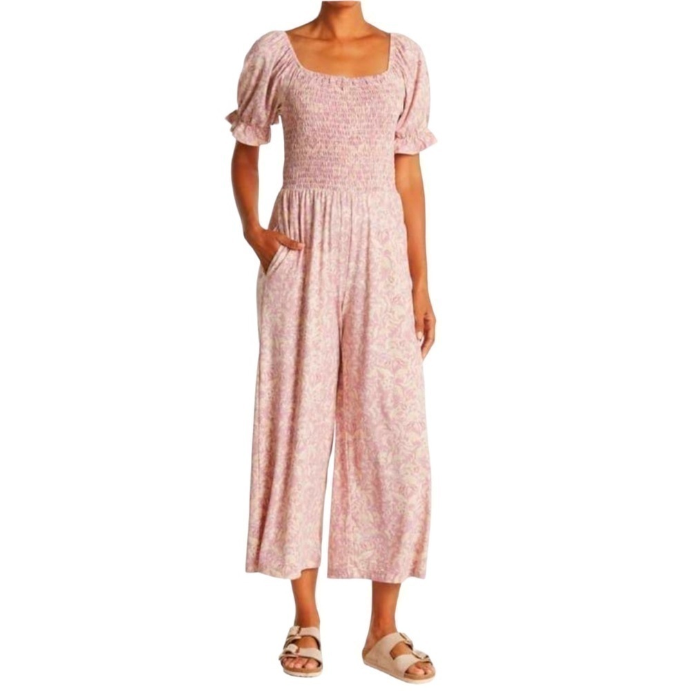 WAYF I Mauve Botanical I Smocked Bodice I Jumpsuit I Size: XS